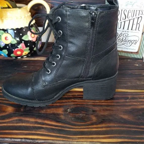 SUGAR Combat Chunky Heel Ankle Boots - Picture 5 of 13